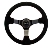 NRG Sportratt Mocca med Svartkrom Centrum / Röda Baseballsömmar 350mm (3'' Djup)